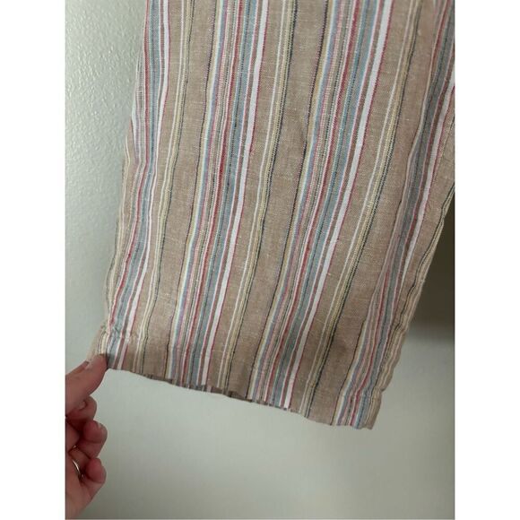 L.L. Bean Women's 14 Reg 100% Linen Cropped Wide Leg Tie Pants Pockets Stripes - Picture 5 of 7